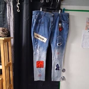 Trendy Blue Skinny Jeans with Patches